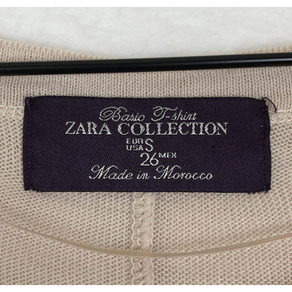 ZARA Sweater Women's Sz S Beige Wide Cuffed Raglan Scoop Comfort Morocco L/S - Picture 3 of 9